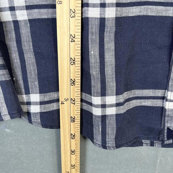 Untuckit 100% Linen Shirt Mens XL Navy Blue Plaid Button Up Long Sleeve - Picture 6 of 6